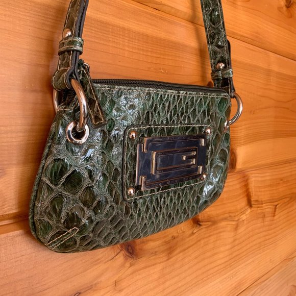 GUESS tribal mini purse. Snakeskin pattern, green with silver accents. - Picture 5 of 11